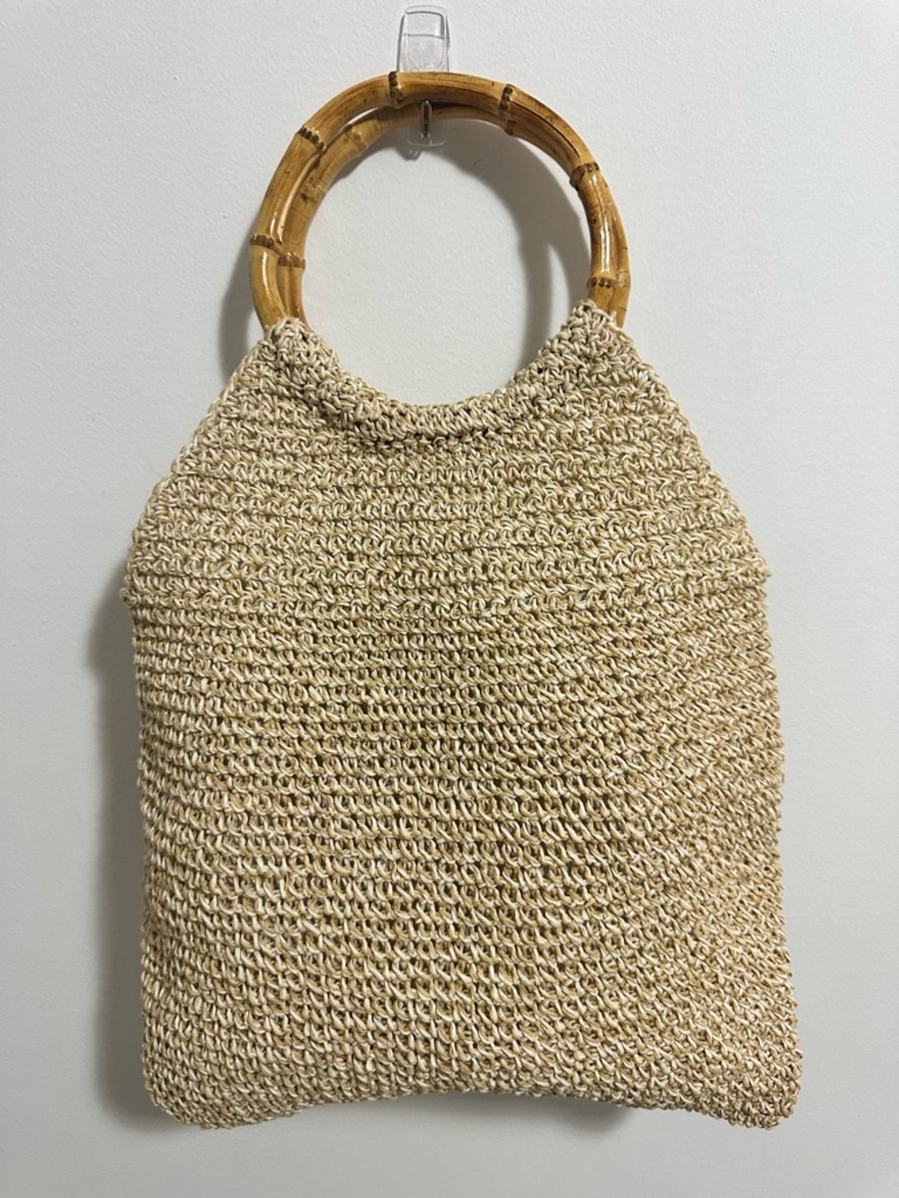 White House Black Market Woven Straw Tote with Bamboo Handles - Natural